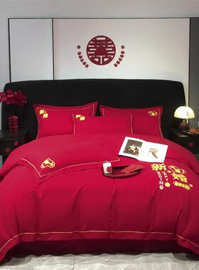 2025年结婚大红色四件套婚庆床上用品婚房喜被床单婚礼被套高级感