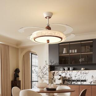 中古餐厅风扇灯吊灯复古风布艺印花美式隐形静音大风力饭厅灯