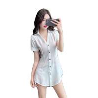 White chiffon shirt for women, short-sleeved, 2024 summer, extended Korean-style sexy shirt with loose top thumbnail 6