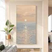 手绘油画海景日出肌理画玄关入户装 饰画高档风景沙滩海浪过道壁画
