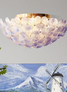 美式五叶花法卧室吸顶主卧护眼花9107瓣复古式奶灯油风中古民顶宿