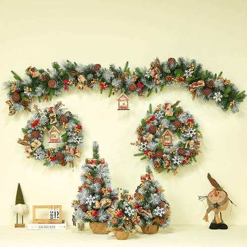圣诞新品30CM 60CM 桌面圣诞摆件套装花环藤条圣诞树组合节日优选