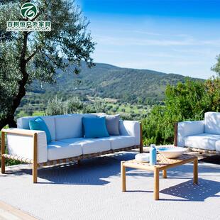 户外休闲桌椅别墅庭院露台柚木长桌创意室外花园桌椅套件组合茶几