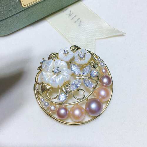 冬日上新多珠系列月亮四叶花芒星元素tain然淡水珍珠胸针胸花配饰