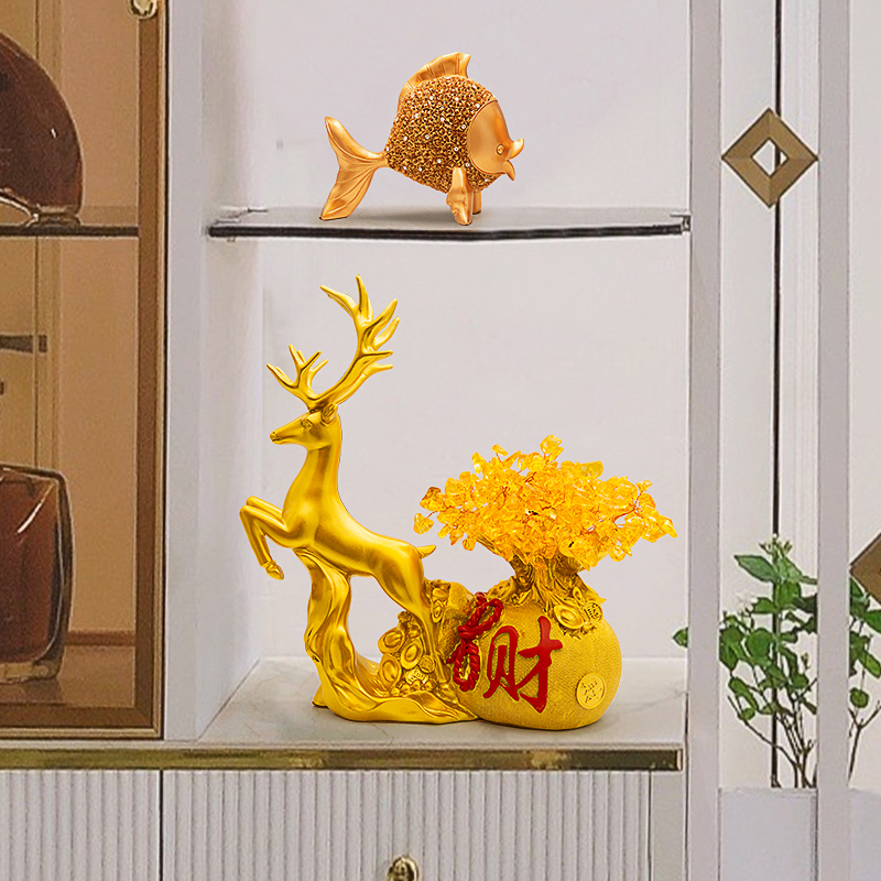 客厅新居招财奢现代轻高档礼品酒柜摆件办公桌鹿乔迁装饰