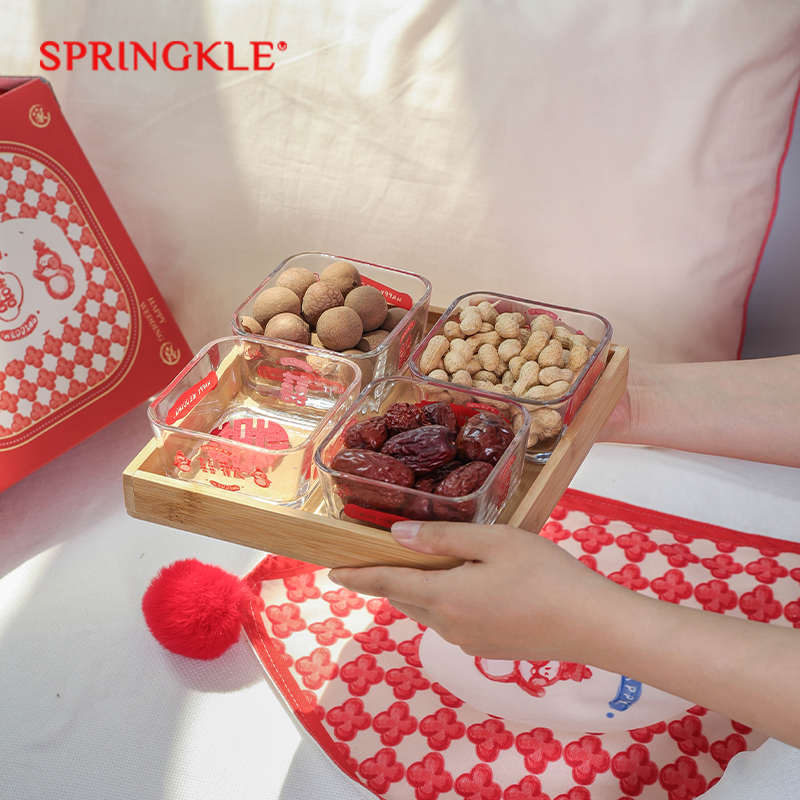 Springkle结婚喜仔欢喜玻璃干果盘套装婚礼喜糖果盒托盘小吃碟