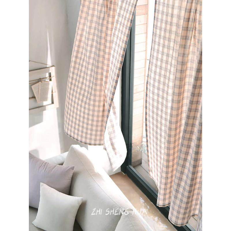 法式复古格子门帘免打孔隔断帘帘子布艺家用可订玄关帘小窗帘新品,居家布艺,门帘,淘宝优惠券,粉丝福利购,淘宝优惠卷