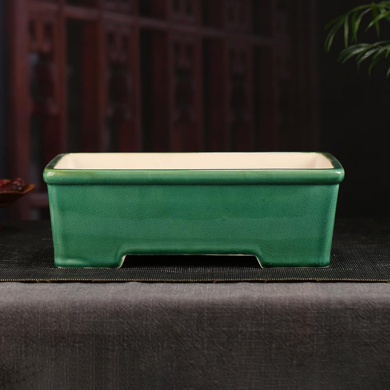 宜兴釉水紫砂花盆大号复古四方冰裂桌面植物盆景装饰摆件YZ87