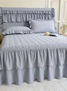 SGD式夹棉水棉蕾丝裙三件洗套纯色加厚1.8欧m床头罩单件防床滑床