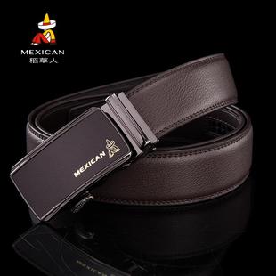 高档草人士皮带真牛皮稻自动青年百搭中年韩扣版 牛皮腰男带棕色裤