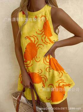 Abstract Fish Print Wave Edge Mini Dress  ukiyo-E Style