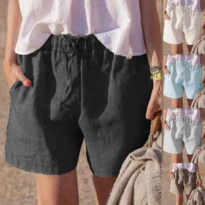 Cotton and linen pants with elastic waist strap, shorts