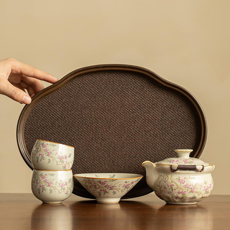 德化茶具汝窑手抓壶茶壶主人杯套装茶杯斗笠杯陶瓷茶盘家用办公装