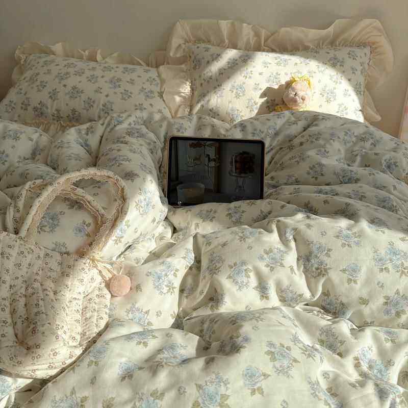 2205新款A类全棉棉双层纱四件套韩单系博主风花边LX-25165小碎花