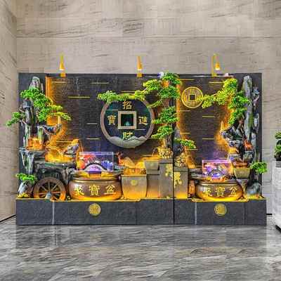 水幕墙流水屏风公司大堂风水轮招财开业摆件庭院假山喷泉水池景观