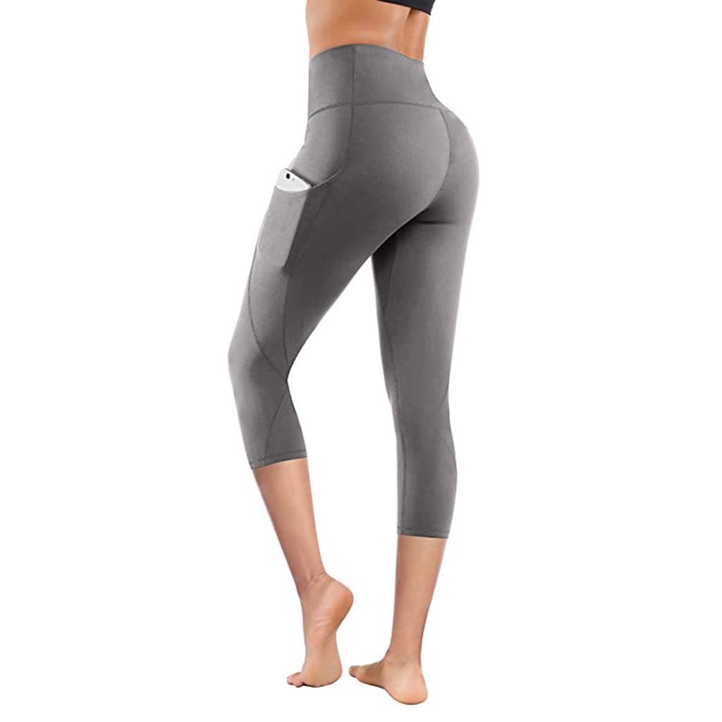 Waist Size Pockets Yoga Pants High Sports Running Fit Side