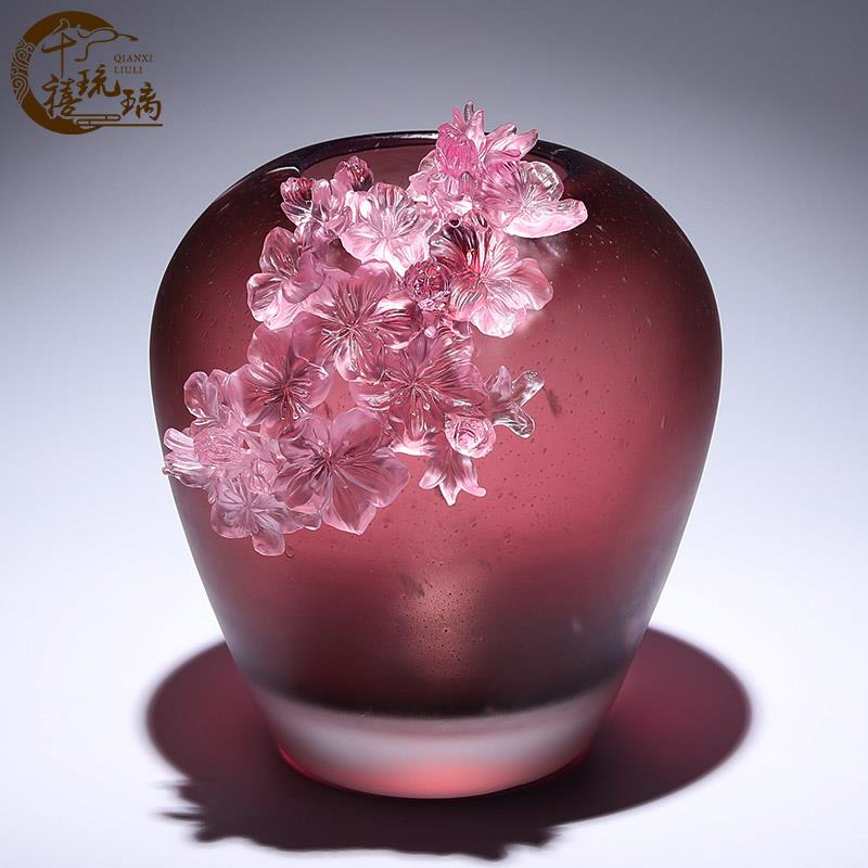 古法琉璃桃花花瓶水晶摆饰客厅插花轻奢高级感小众新房子乔迁礼物