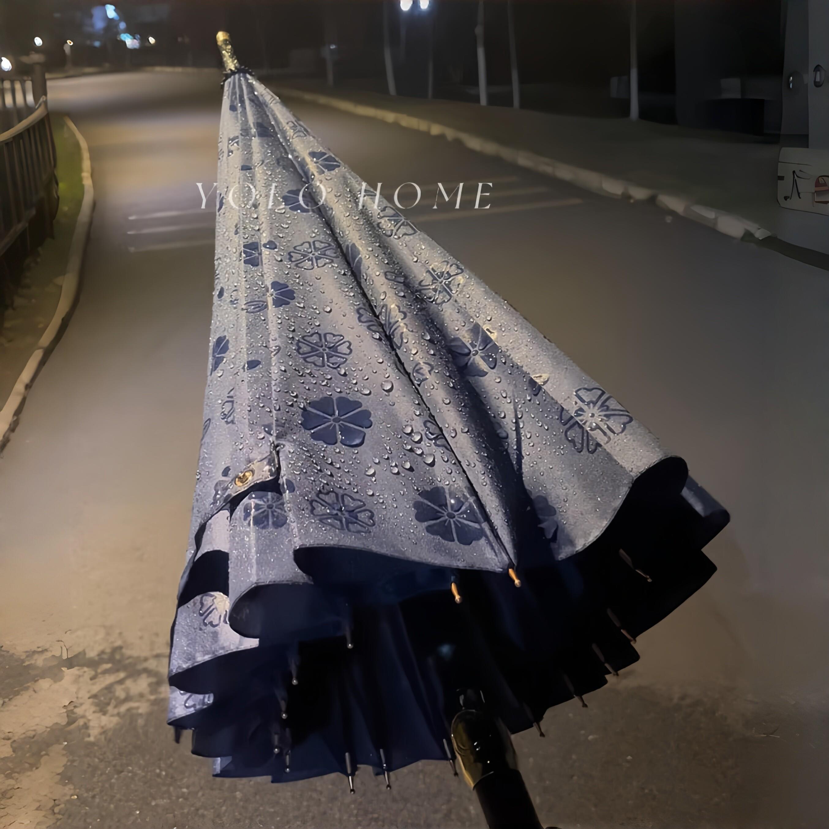 雨天氛围感~遇水开花长柄伞弯钩雨伞复古风大号高颜值抗风加厚固