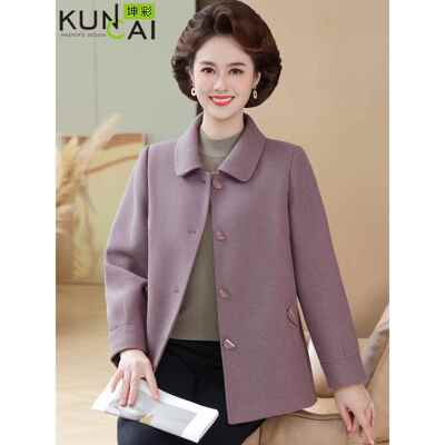 妈妈装秋2025新款时尚中老年女装呢子大衣宽松版洋气大码毛呢外套