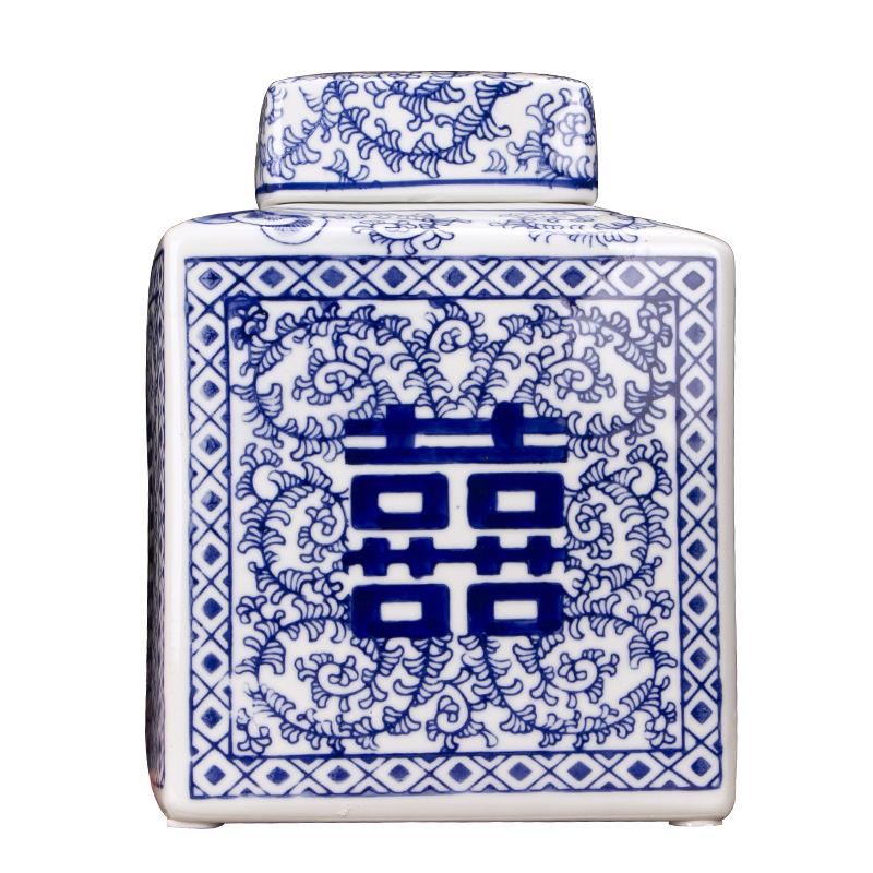 景德镇陶瓷青花瓷陶瓷罐装饰花插摆件现代家居饰品客厅电视柜摆件