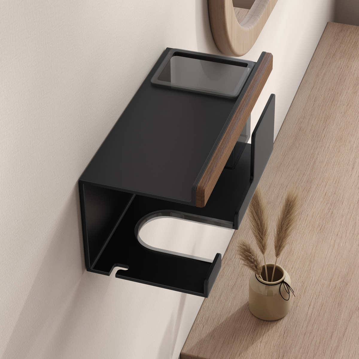 电吹风纸巾卫生间壁挂支架梳子物吹风机置收纳架免浴室架打孔实木