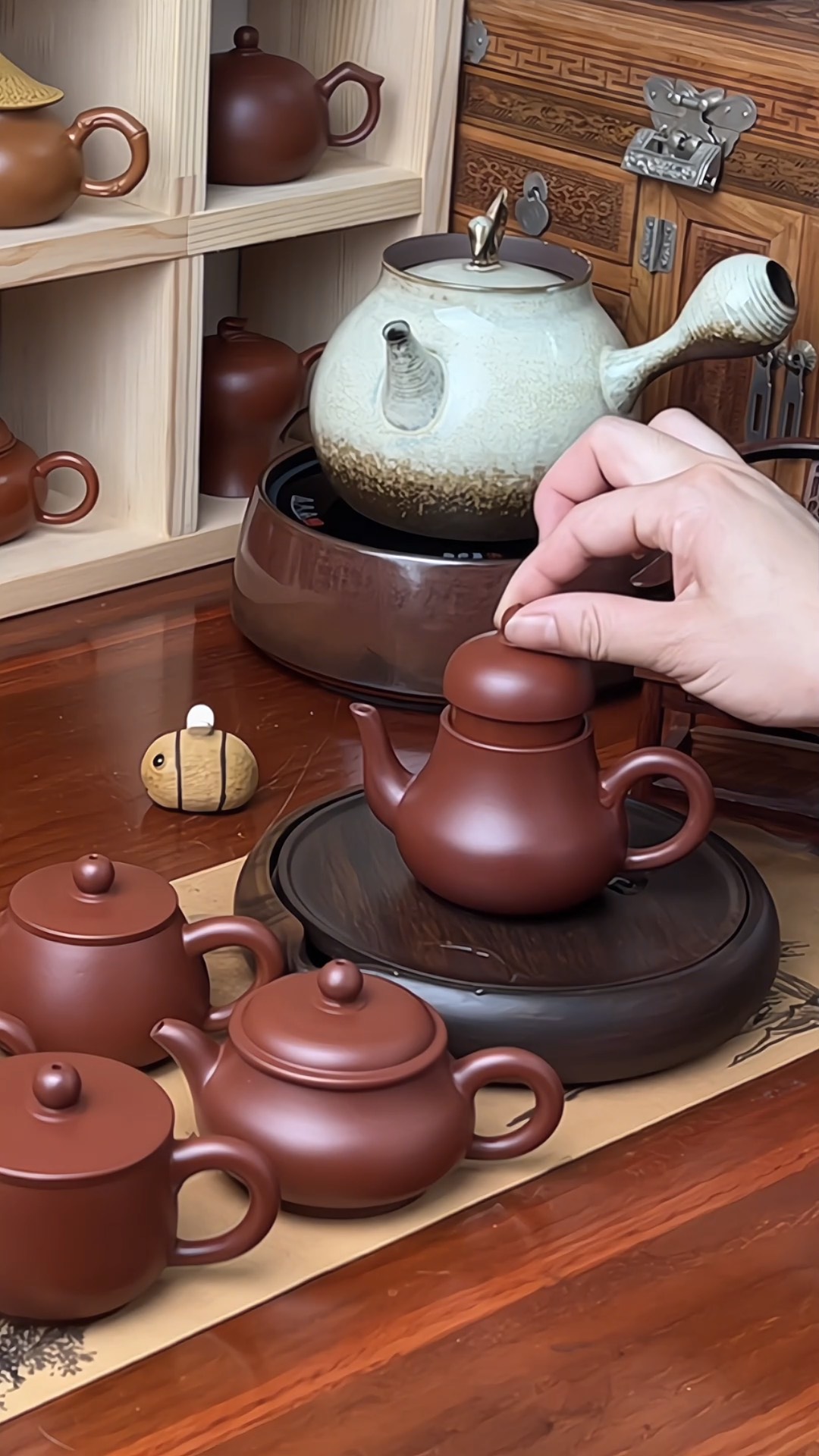 原矿大红袍泥手拉壶思亭石瓢明炉君德汉瓦工夫茶壶