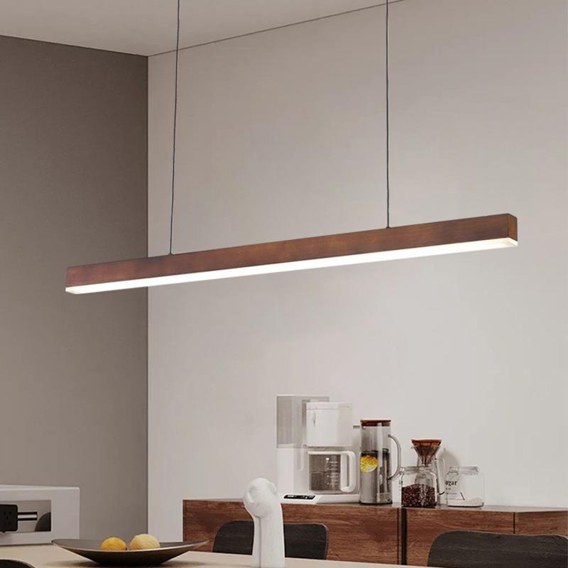 胡桃木色餐厅约吊灯简护眼极简桌餐灯新中MKL式实一字长木条茶室