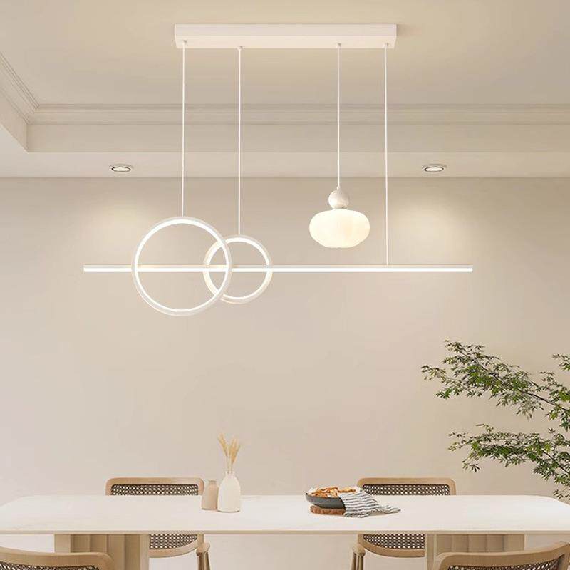 餐厅奶油风简约现代长方形餐桌岛台高亮护眼灯北欧风可调高度吊灯