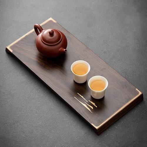 茶盘镶铜家用整块胡桃实木小茶台复古干泡盘托盘壶承泡茶茶具茶道