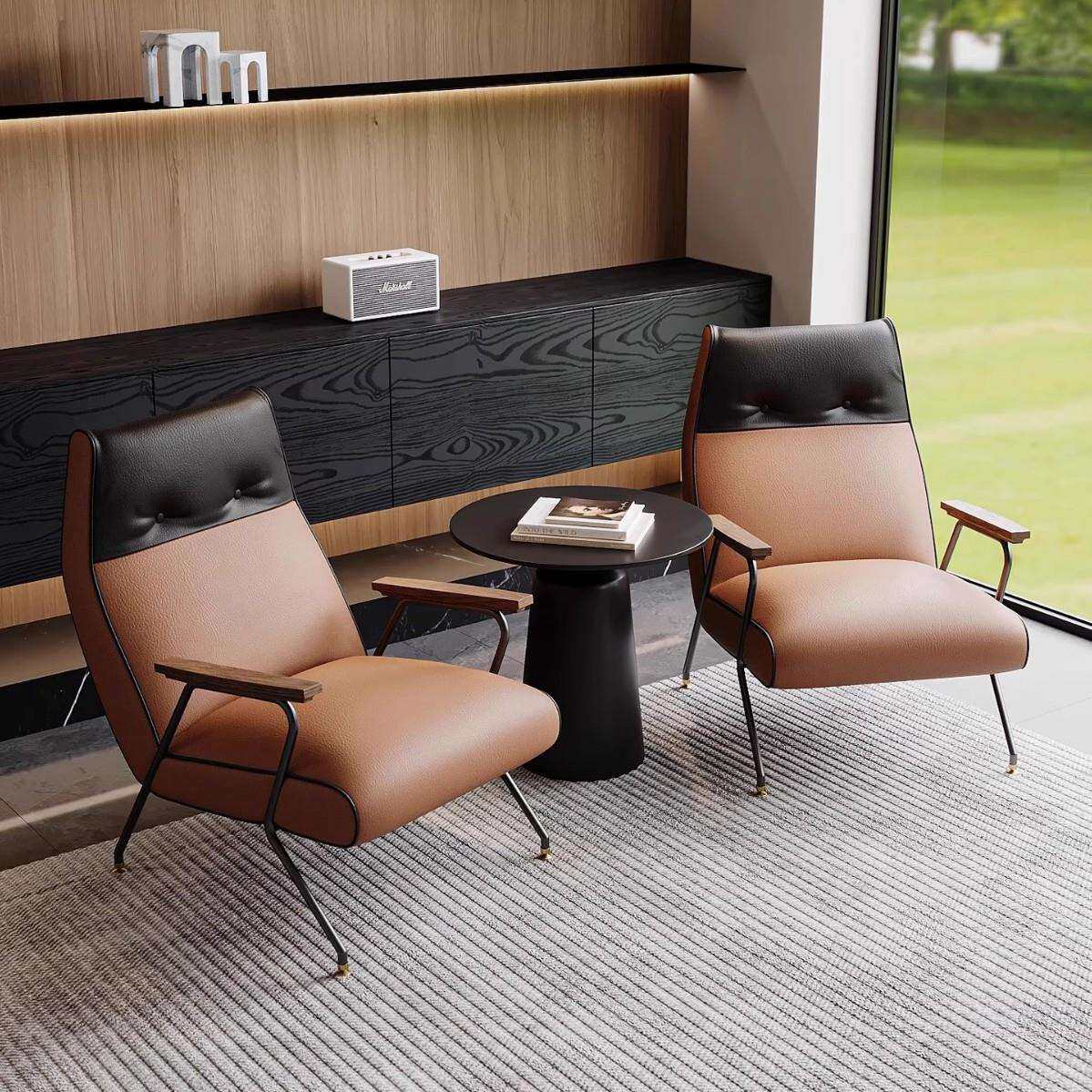 意式简约轻奢设计师款单人皮质沙发椅办公室客厅咖啡馆休闲洽谈椅