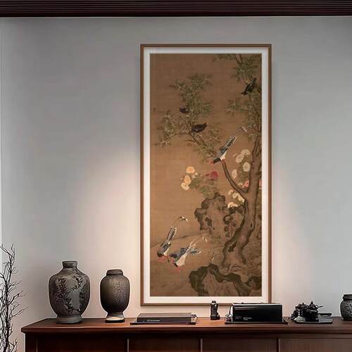 宋代美学新中式客厅玄关走廊花鸟装饰画复古中古风民宿酒店挂画