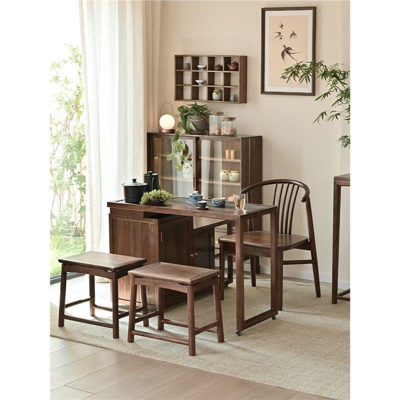 新款阳台实木茶桌茶台旋转折叠家用小户型可移动泡茶边柜桌椅组合