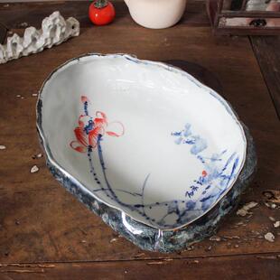 新款景缸德镇创意陶缸瓷手绘鱼鱼锦鲤乌龟盆景仿石水金浅一叶莲花