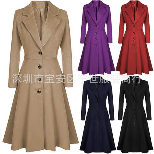 Pocket woolen coat women's windbreaker medium long woolen
