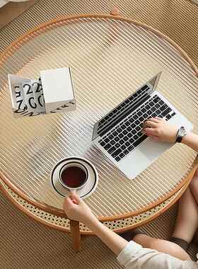 藤编茶几日式实木玻璃形双小层圆中古风木沙V318发原边几家用户型