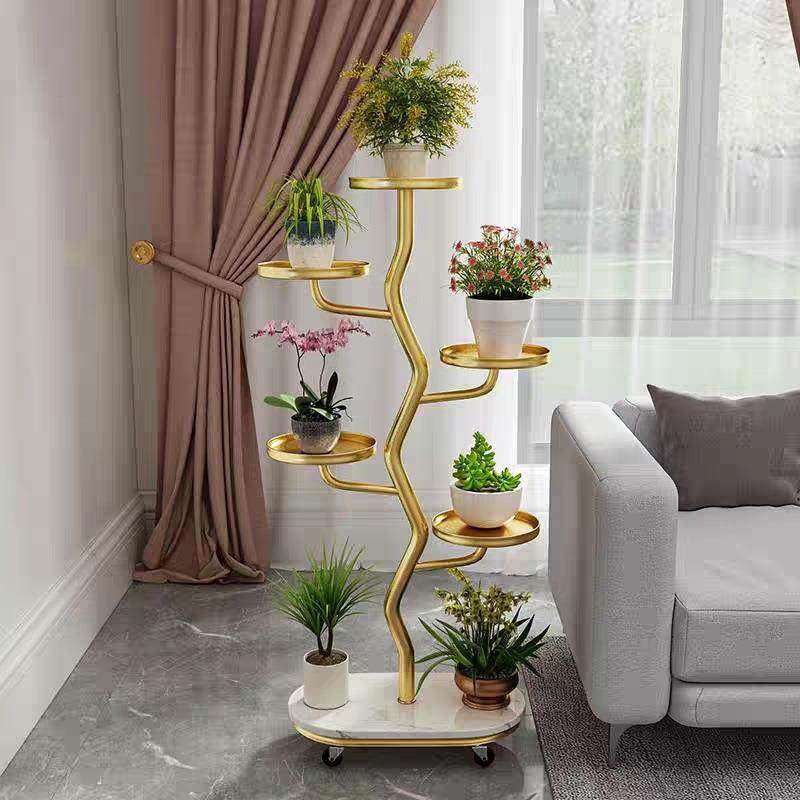 新款轻式奢花架室NMH内用落地阳台置物架家可移动带轮多层子花盆