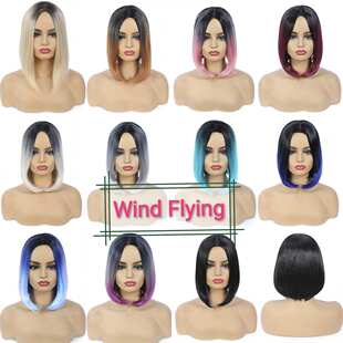 欧美假发短发BOB 11色中分黑染色波波头化纤高温丝女士假发头套