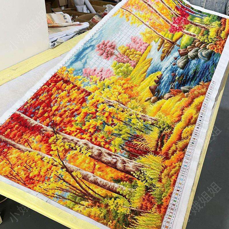 金碧满堂十字绣成品不带框纯手工已绣好的2025新款客厅高端山水画