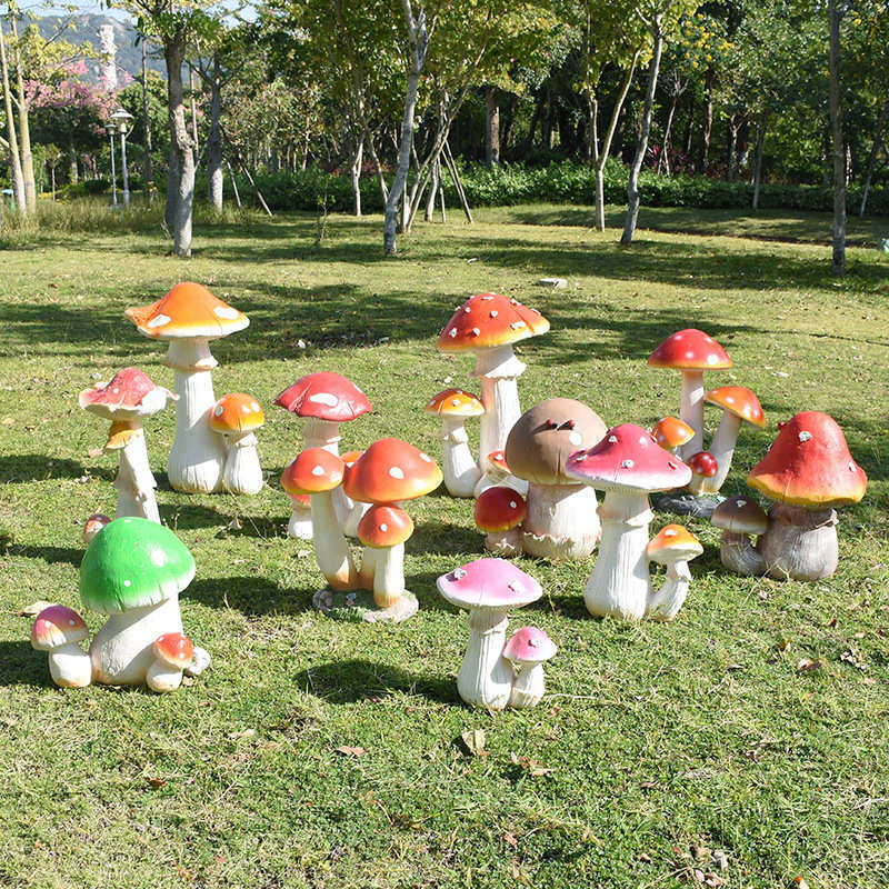 雕塑园林景观装饰幼儿园地产美陈卡通植物户外仿真蘑菇玻璃钢摆件
