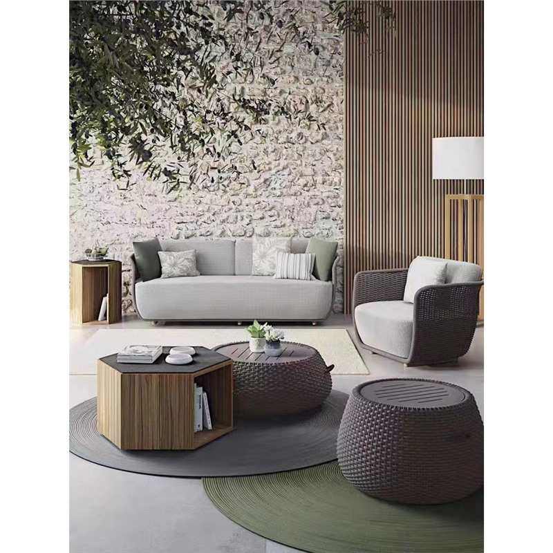 大民藤编宿酒店露台户外家具茶几实木沙发柚木沙发庭院设计师休闲