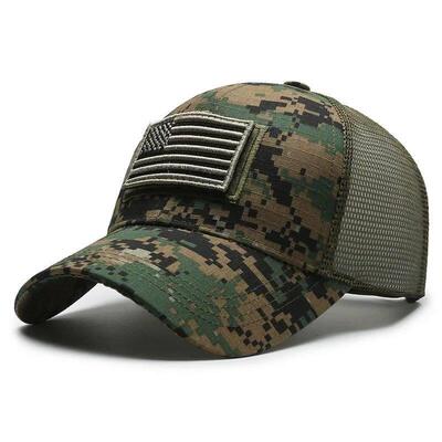 Black Mesh - Backed Baseball Cap with American Flag Patch