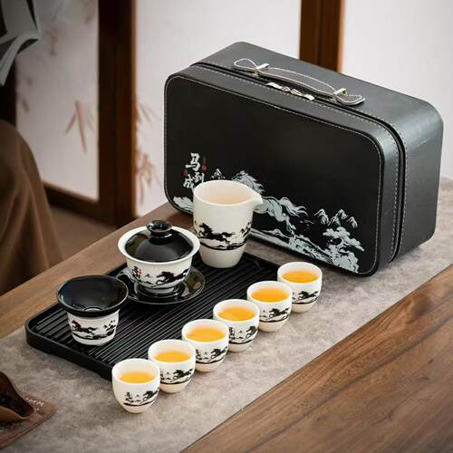 马年旅行茶具套装家用户外便携式一壶六杯功夫泡茶壶马到成功礼品