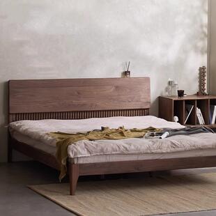 北欧全实木床北美黑胡桃木家具主卧1.8双人大床复古北欧小户型