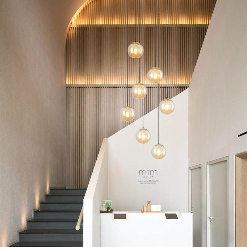 北欧别墅挑空客厅楼梯间吊灯复式楼大吊灯简约餐厅loft公寓长吊灯