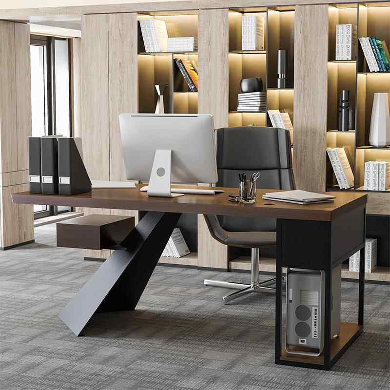 北欧风格实木创意现代老板办公桌带抽屉柜子会议桌书桌铁艺电脑桌