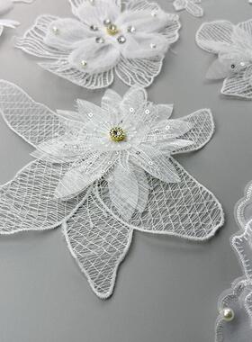 立体花网纱刺绣蕾丝田园风春款甜美搭花饰钉珠钉钻礼服鸵鸟毛花饰