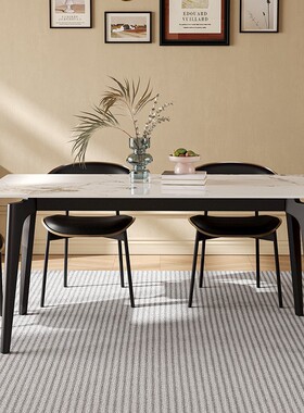 现代简约酒KL-N55亮光岩板餐桌椅组合家用小户桌型6人吃桌饭长方