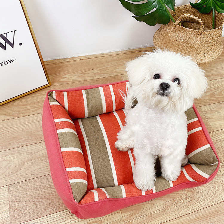 狗来运四季狗窝仿麻可拆洗泰迪比熊法斗大中小型犬宠物窝垫猫窝