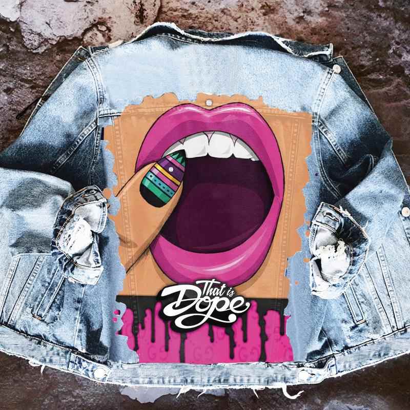 Teeth Pattern Casual Hip Hop Denim Jacket Long Sleeve Loose