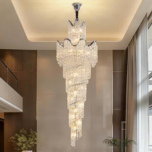新款 楼客厅水晶大吊灯别墅公寓中空楼中楼跃层楼梯长水晶吊灯 复式